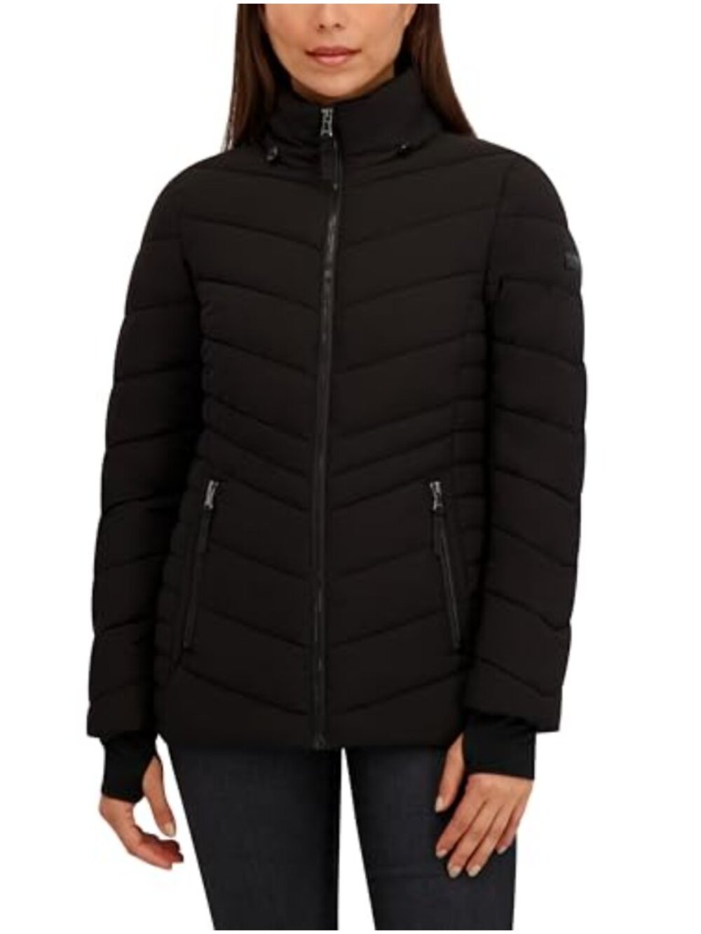 HFX Womens Short Puffer Jacket Faux Fur Hood Water Resistant